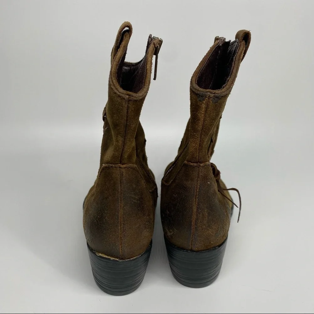 Born Brown Leather Suede Karin Lace Detail Ankle Boots - Picture 6 of 8